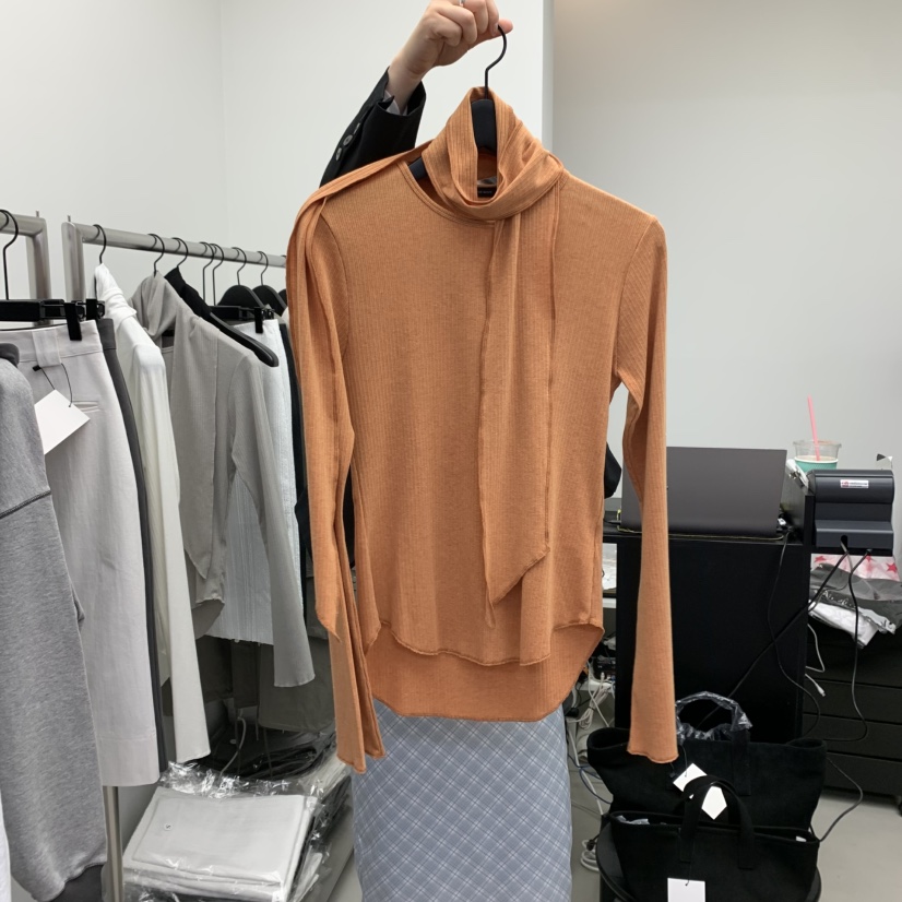THE WAVE韓國直郵東大門代購女裝新款職業休閑長袖T恤含脖帶THE WAVE長袖T恤圖色2