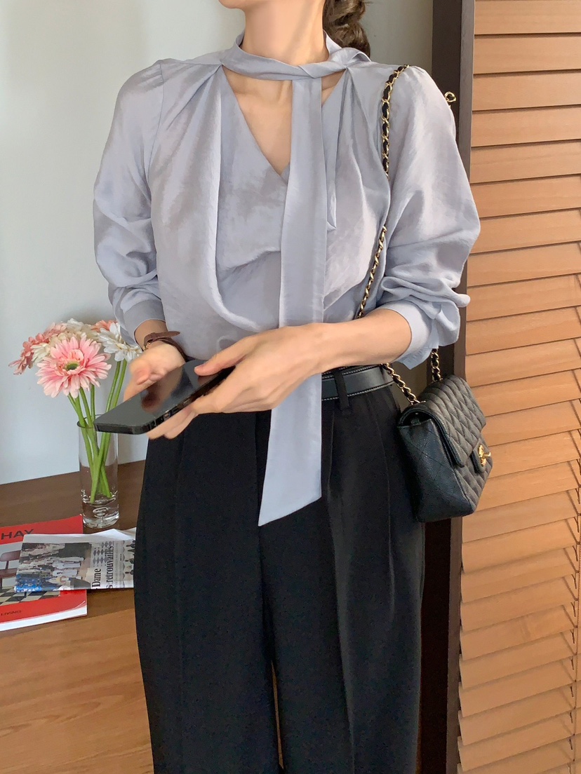 CRONG韓國直郵女裝新品真品休閑時尚25春夏熱賣襯衫蕾絲衫高領CRONG襯衫/蕾絲衫