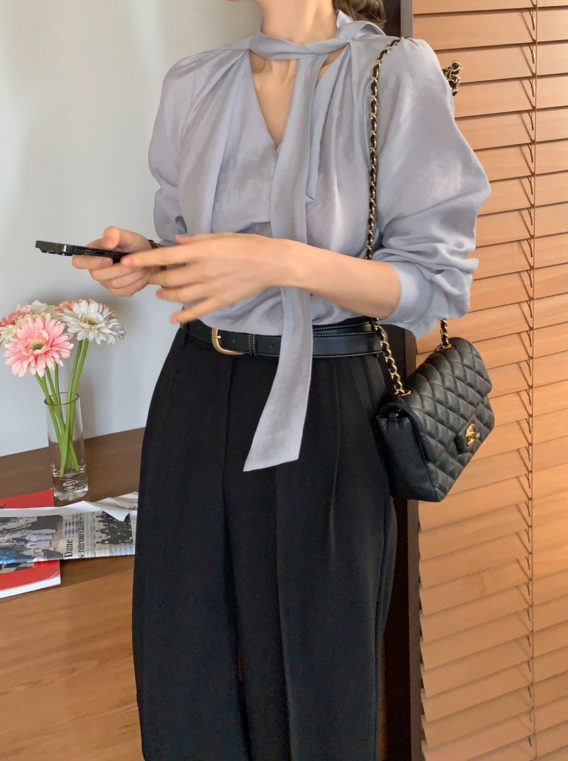 CRONG韓國直郵女裝新品真品休閑時尚25春夏熱賣襯衫蕾絲衫高領CRONG襯衫/蕾絲衫