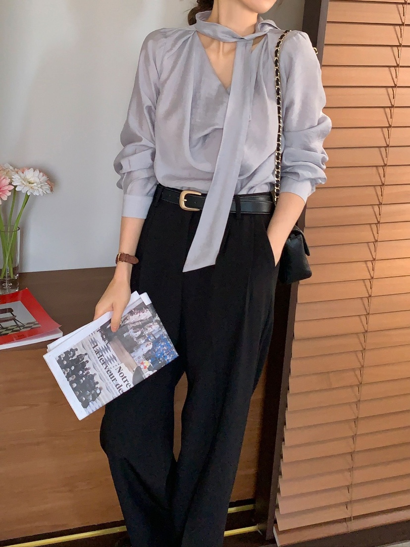 CRONG韓國直郵女裝新品真品休閑時尚25春夏熱賣襯衫蕾絲衫高領CRONG襯衫/蕾絲衫