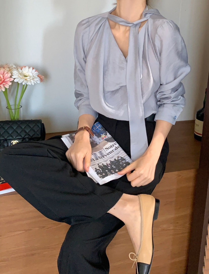 CRONG韓國直郵女裝新品真品休閑時尚25春夏熱賣襯衫蕾絲衫高領CRONG襯衫/蕾絲衫