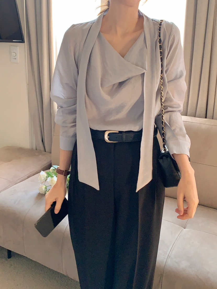 CRONG韓國直郵女裝新品真品休閑時尚25春夏熱賣襯衫蕾絲衫高領CRONG襯衫/蕾絲衫
