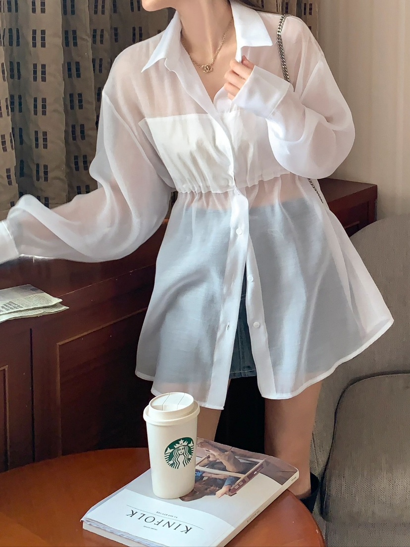 CRONG韓國直郵女裝新品真品時尚人氣推薦25春夏襯衫蕾絲衫長款CRONG襯衫/蕾絲衫