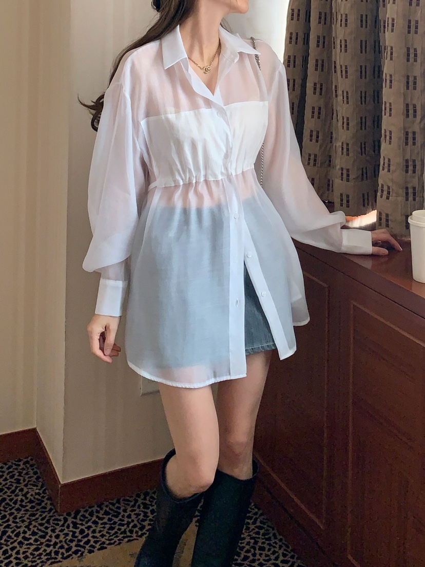 CRONG韓國直郵女裝新品真品時尚人氣推薦25春夏襯衫蕾絲衫長款CRONG襯衫/蕾絲衫