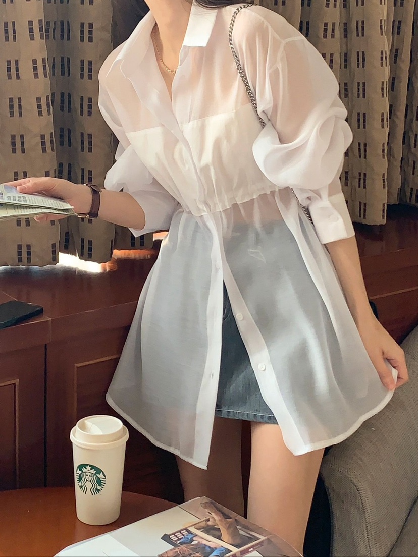 CRONG韓國直郵女裝新品真品時尚人氣推薦25春夏襯衫蕾絲衫長款CRONG襯衫/蕾絲衫