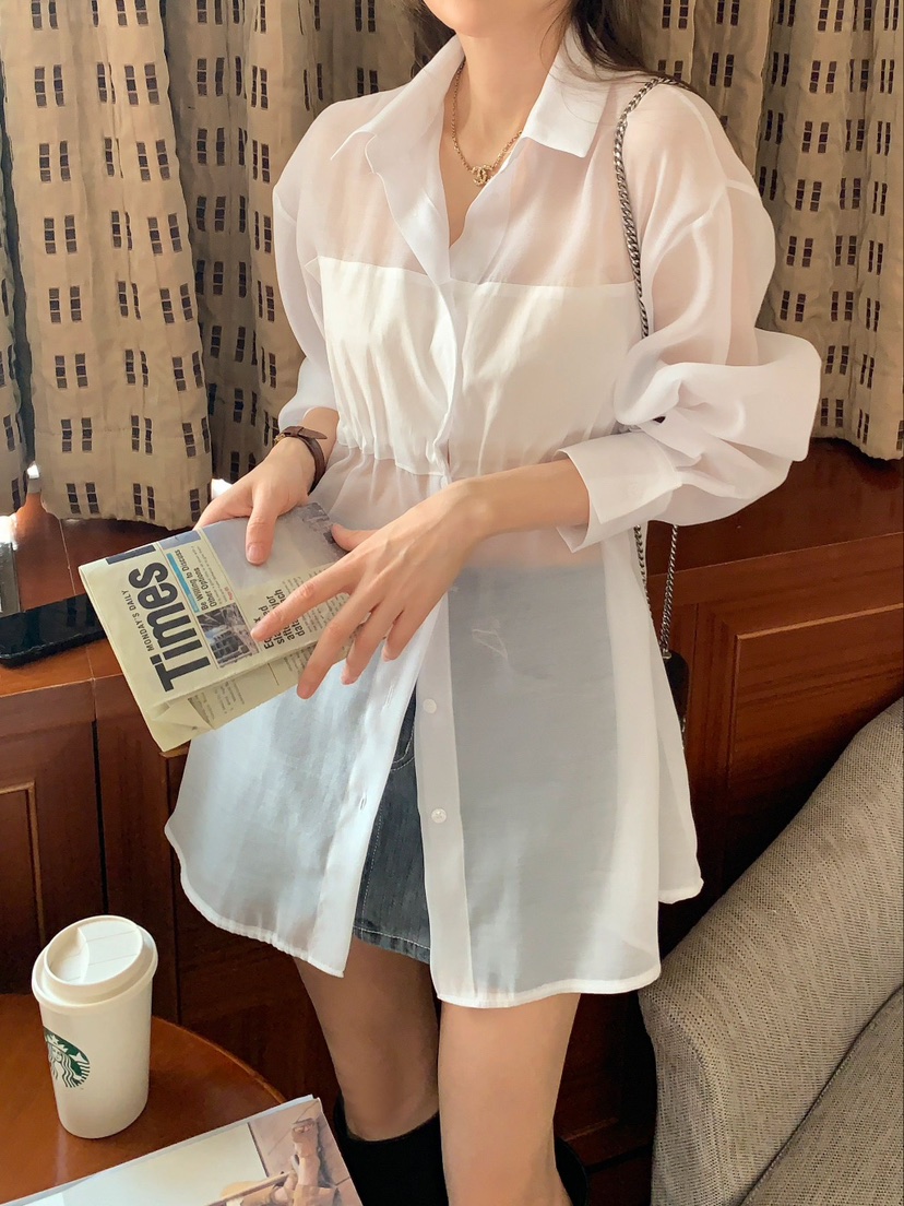 CRONG韓國直郵女裝新品真品時尚人氣推薦25春夏襯衫蕾絲衫長款CRONG襯衫/蕾絲衫