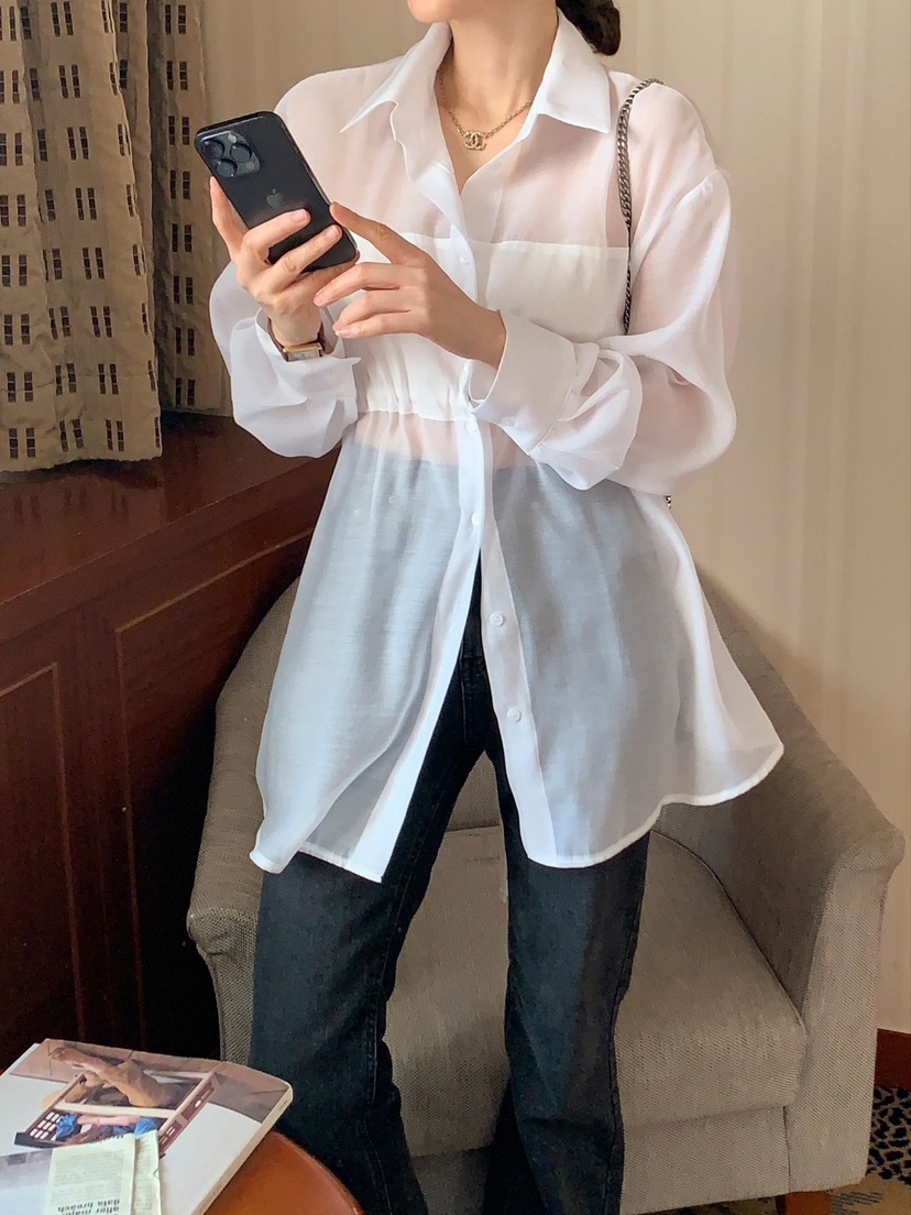 CRONG韓國直郵女裝新品真品時尚人氣推薦25春夏襯衫蕾絲衫長款CRONG襯衫/蕾絲衫