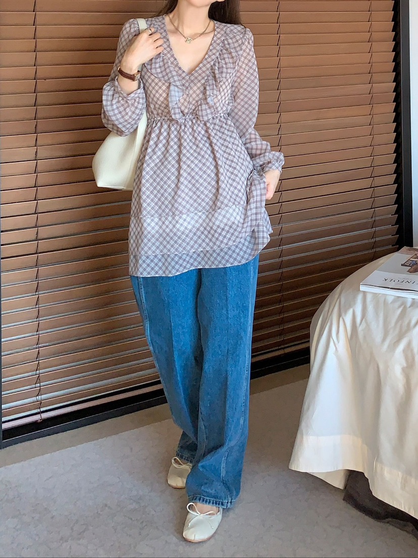 CRONG直郵韓國代購女裝新款人氣真品推薦休閑25春夏連衣裙格紋CRONG連衣裙