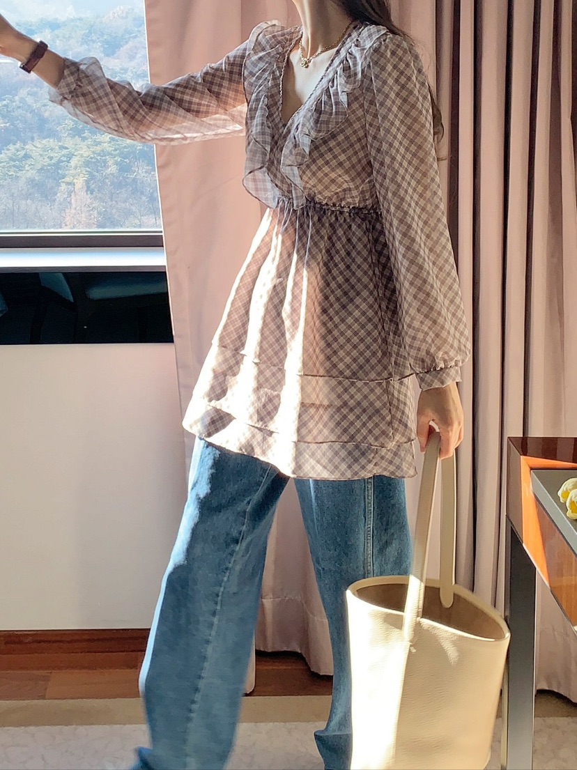 CRONG直郵韓國代購女裝新款人氣真品推薦休閑25春夏連衣裙格紋CRONG連衣裙