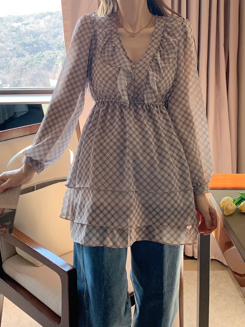 CRONG直郵韓國代購女裝新款人氣真品推薦休閑25春夏連衣裙格紋CRONG連衣裙