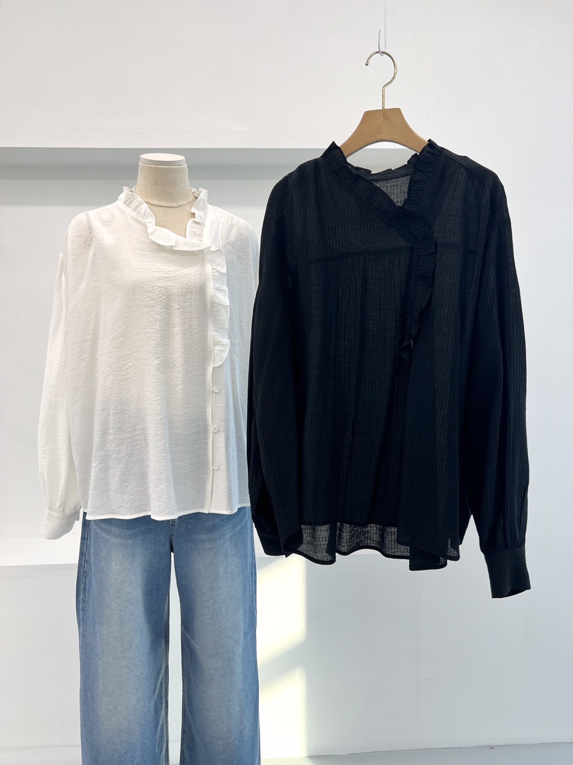 LAUNDRY韓國直郵女裝新款25春夏休閑職業推薦襯衫蕾絲衫荷葉邊LAUNDRY襯衫/蕾絲衫
