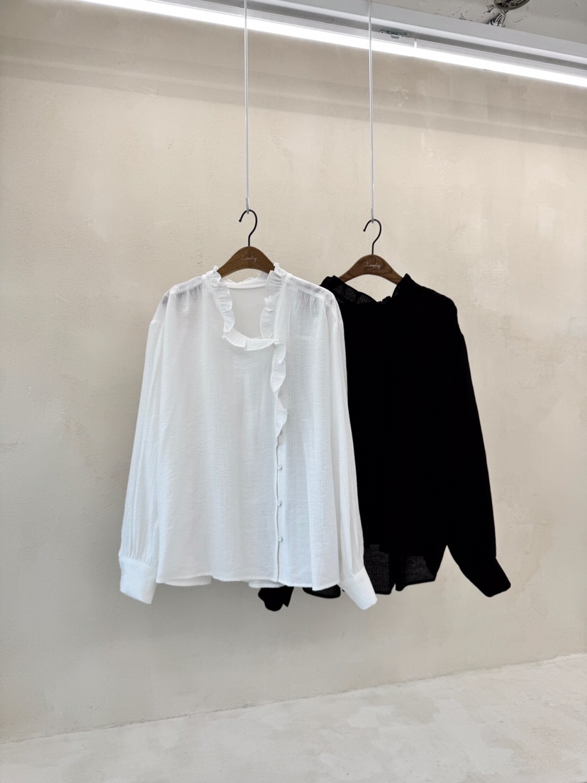 LAUNDRY韓國直郵女裝新款25春夏休閑職業推薦襯衫蕾絲衫荷葉邊LAUNDRY襯衫/蕾絲衫