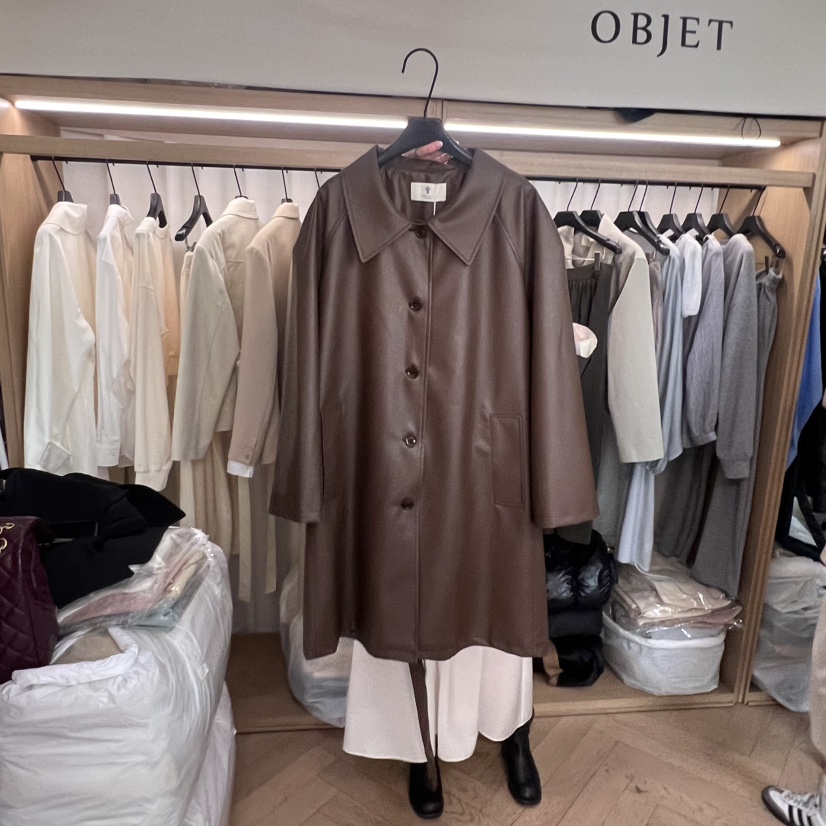 OBJET韓國代購女裝新款真品時尚25春夏熱賣職業夾克含腰帶皮革love us u/OBJET夾克圖色2