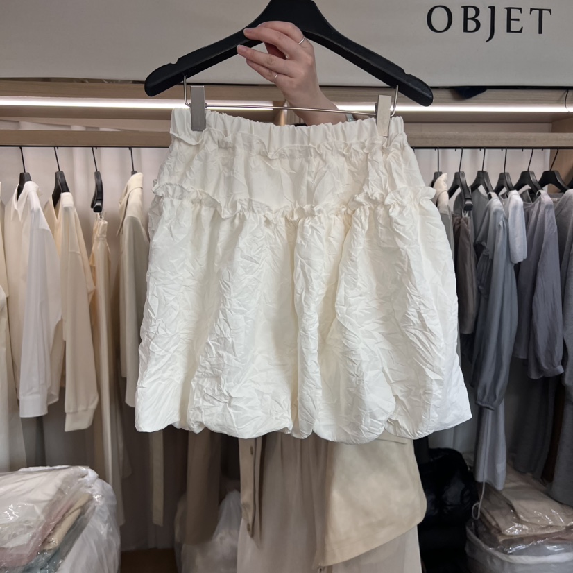 OBJET韓國直郵女裝新款推薦時尚真品熱賣25春夏職業短裙荷葉邊love us u/OBJET短裙