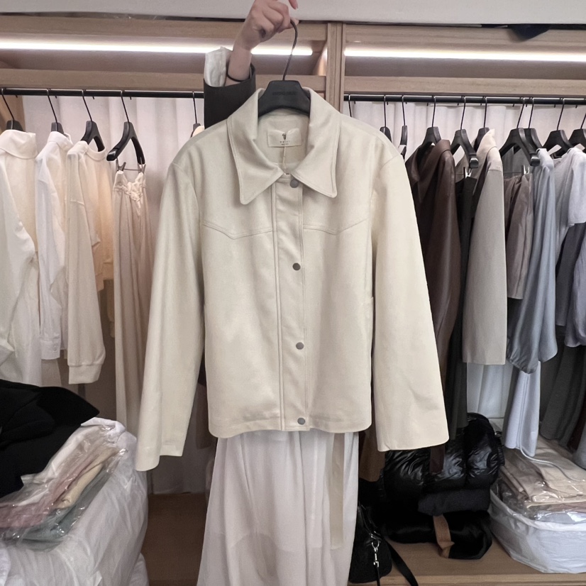 OBJET東大門實拍女裝新品25春夏真品熱賣時尚休閑夾克絨面革love us u/OBJET夾克圖色1