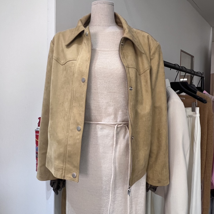 OBJET東大門實拍女裝新品25春夏真品熱賣時尚休閑夾克絨面革love us u/OBJET夾克圖色2
