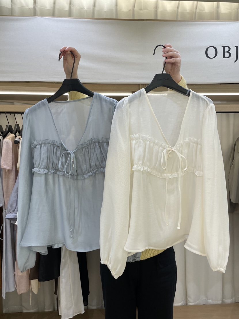 OBJET韓國直郵女裝新款人氣休閑推薦職業時尚25春夏襯衫蕾絲衫love us u/OBJET襯衫/蕾絲衫圖色2左二色