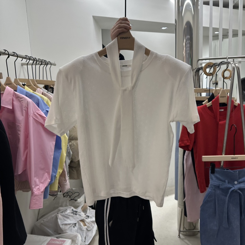 VENEFIT韓國直郵女裝新款時尚推薦休閑人氣熱賣真品T恤含領帶VENEFIT/JENNIET恤圖色2