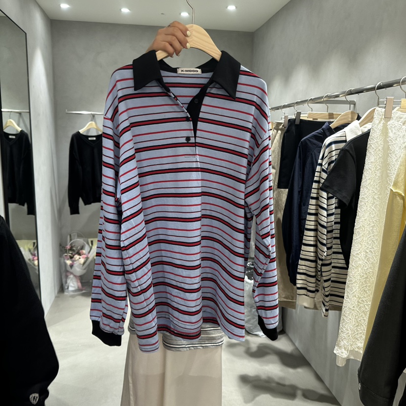 X-MOOD韓國直郵東大門實拍女裝新款25春夏人氣熱賣長袖T恤X-MOOD長袖T恤圖色3
