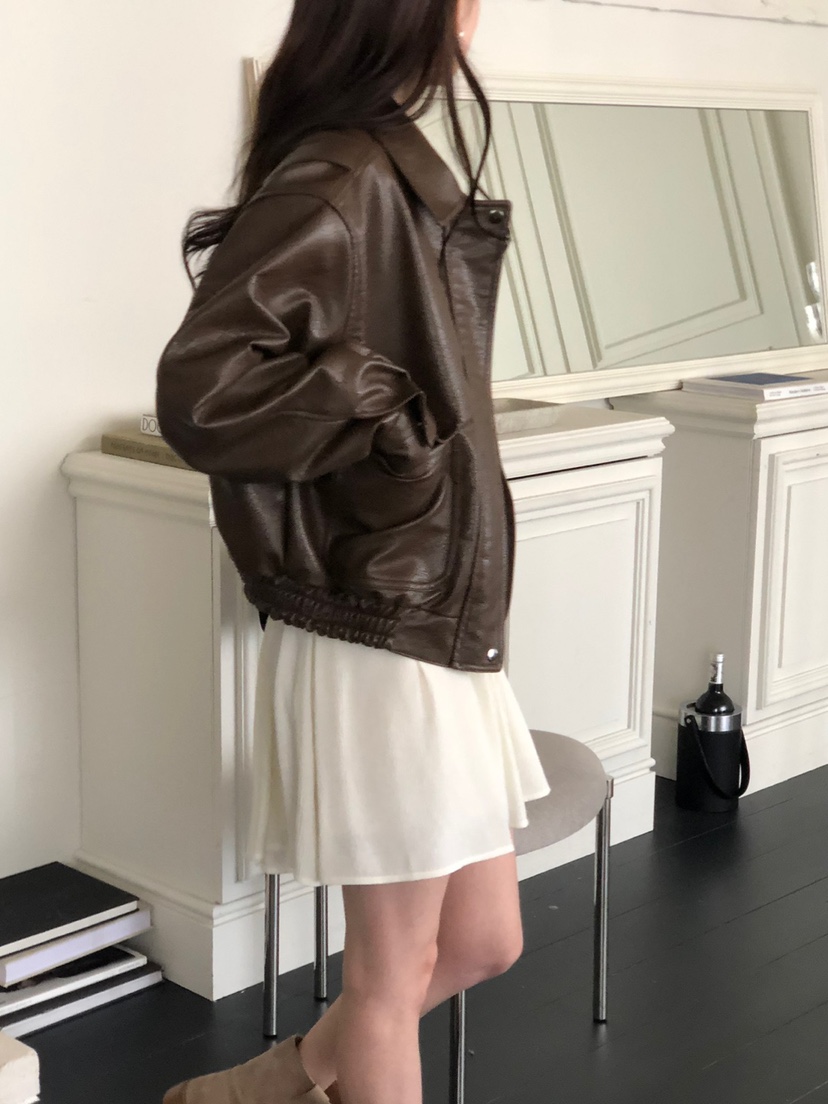 LONG PEAK直郵韓國代購女裝新品真品人氣時尚25春夏皮衣皮革LONG PEAK皮衣