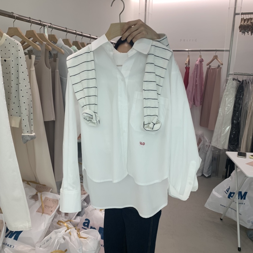 PRIVIE直郵韓國代購女裝新品真品推薦熱賣休閑襯衫蕾絲衫刺繡PRIVIE襯衫/蕾絲衫圖色2