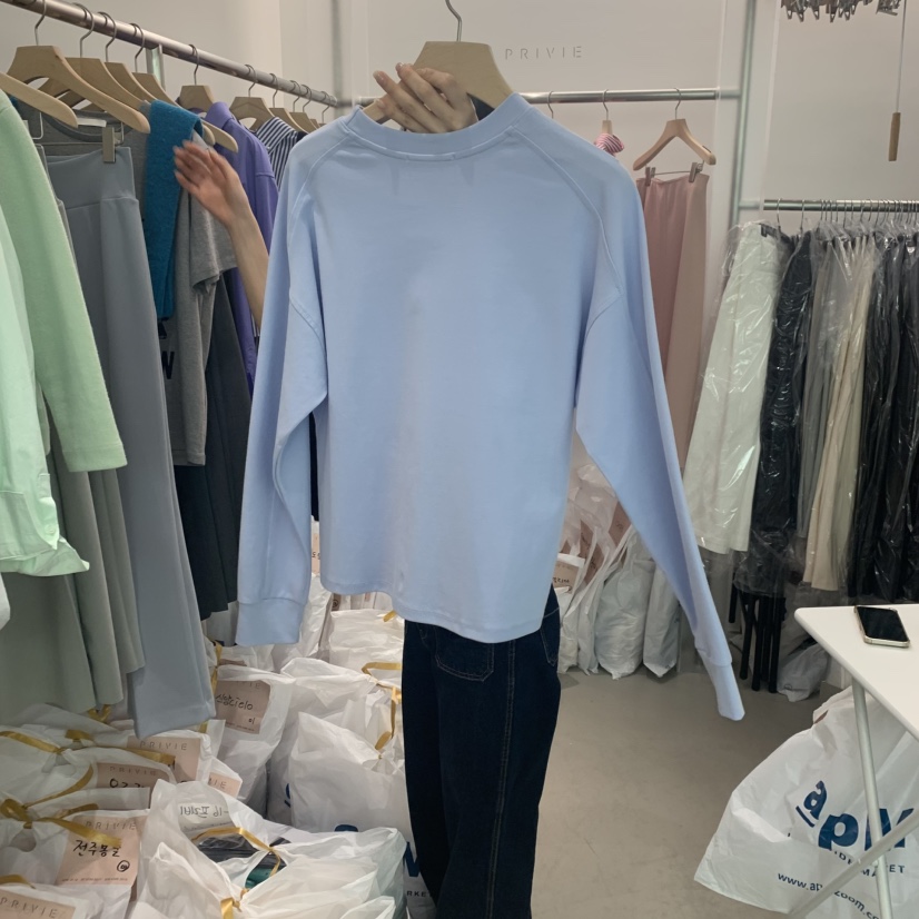 PRIVIE直郵韓國代購女裝新款熱賣時尚25春夏真品長袖T恤刺繡PRIVIE長袖T恤