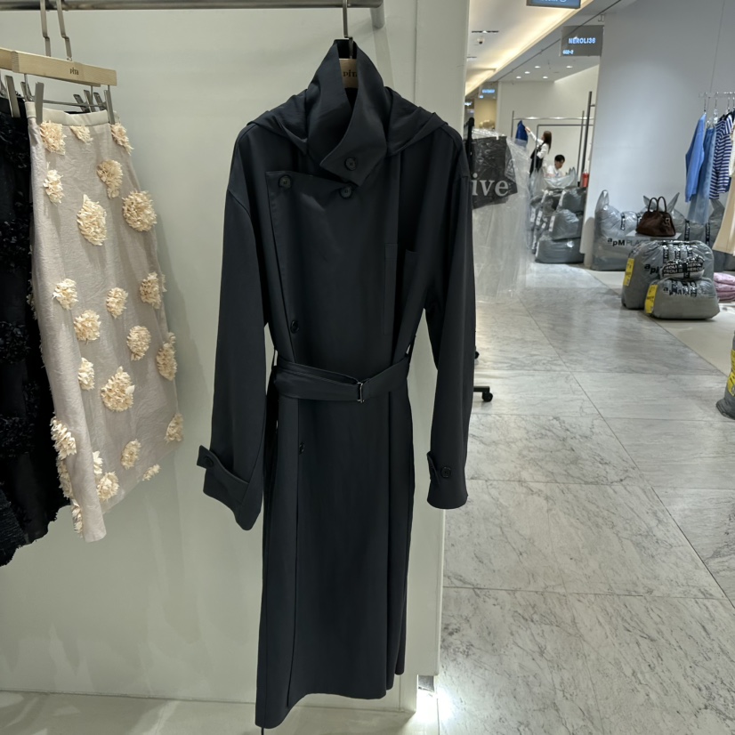 PITA韓國直郵東大門實拍女裝新品真品休閑長款風衣含腰帶連帽THE VERLIN/piTa長款風衣圖色2