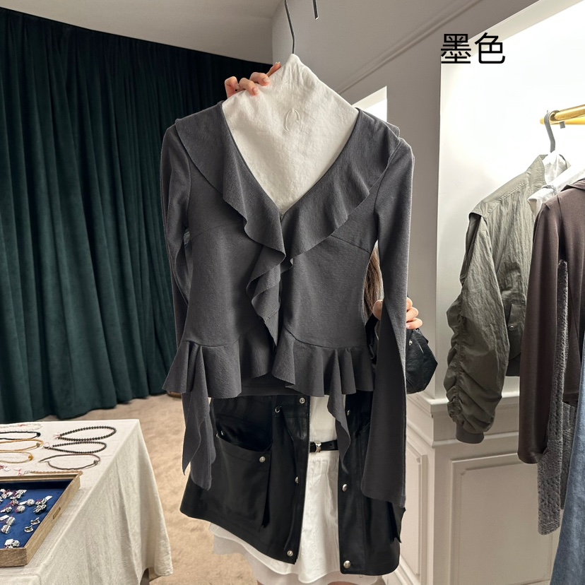 ETER韓國直郵東大門代購女裝新款職業休閑長袖T恤荷葉邊開衫eter/VERSO長袖T恤圖色5