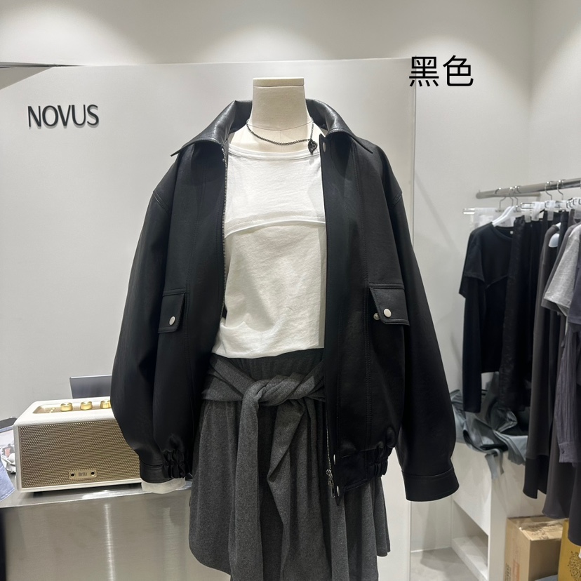 NOVUS韓國直郵東大門實拍女裝新款熱賣休閑25春夏人氣夾克皮革NOVUS夾克圖色2