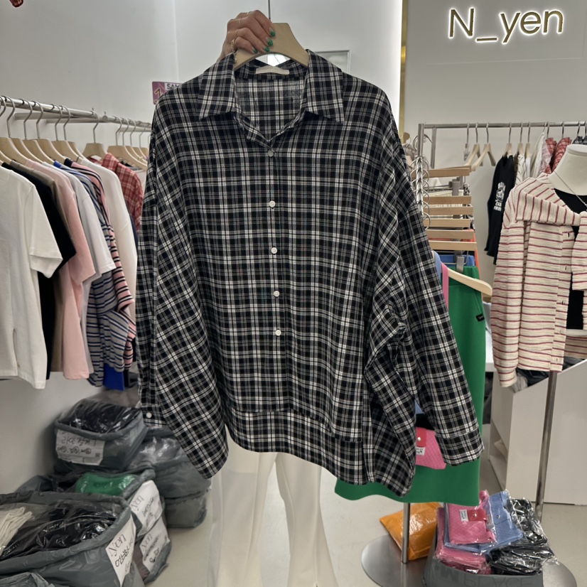 N YEN直郵韓國代購女裝新品人氣休閑25春夏襯衫蕾絲衫格紋N YEN襯衫/蕾絲衫