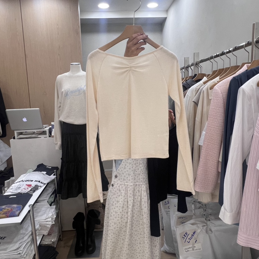 VILLABUTTON韓國直郵東大門實拍女裝新款推薦25春夏長袖T恤褶皺VILLABUTTON長袖T恤