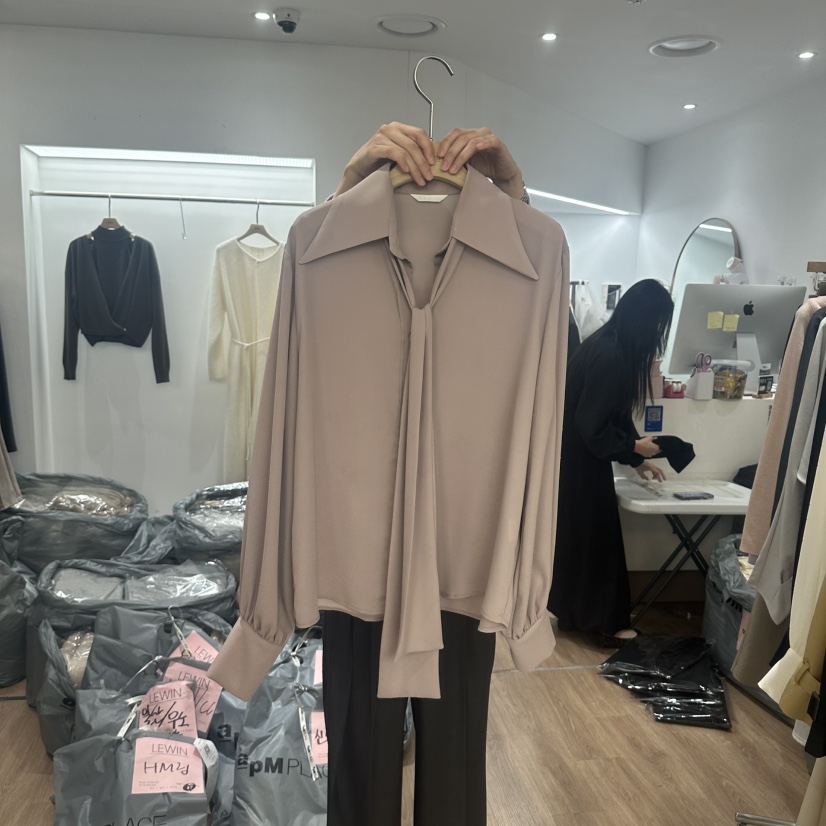 LEWIN直郵韓國代購女裝新品25春夏熱賣職業襯衫蕾絲衫含領帶LEWIN襯衫/蕾絲衫