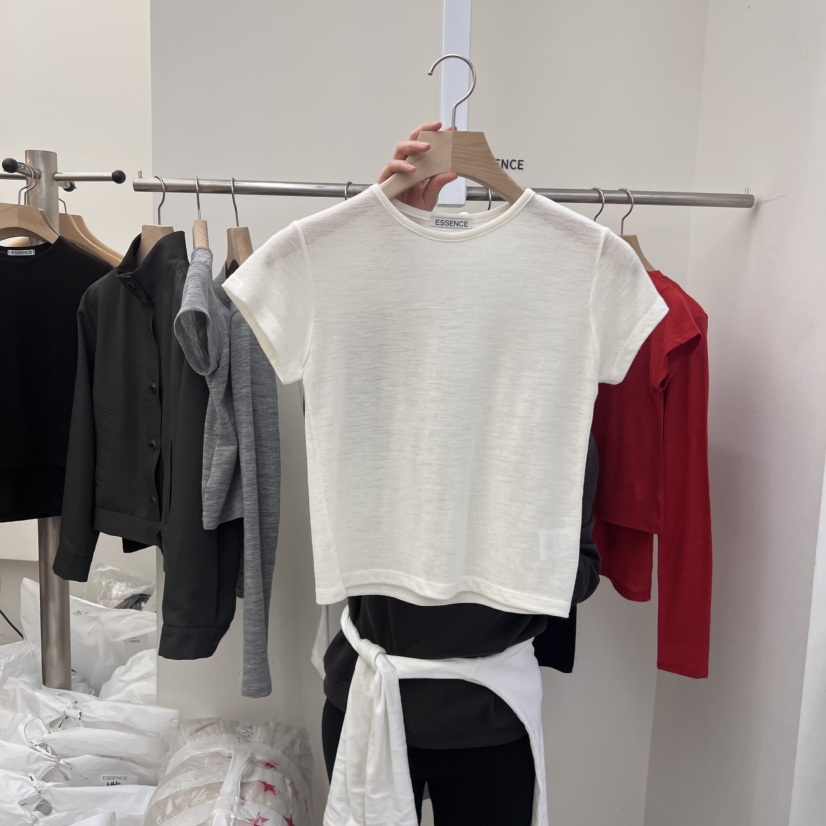 ESSENCE韓國直郵東大門實拍女裝新品休閑25春夏推薦T恤羊毛ESSENCET恤圖色2
