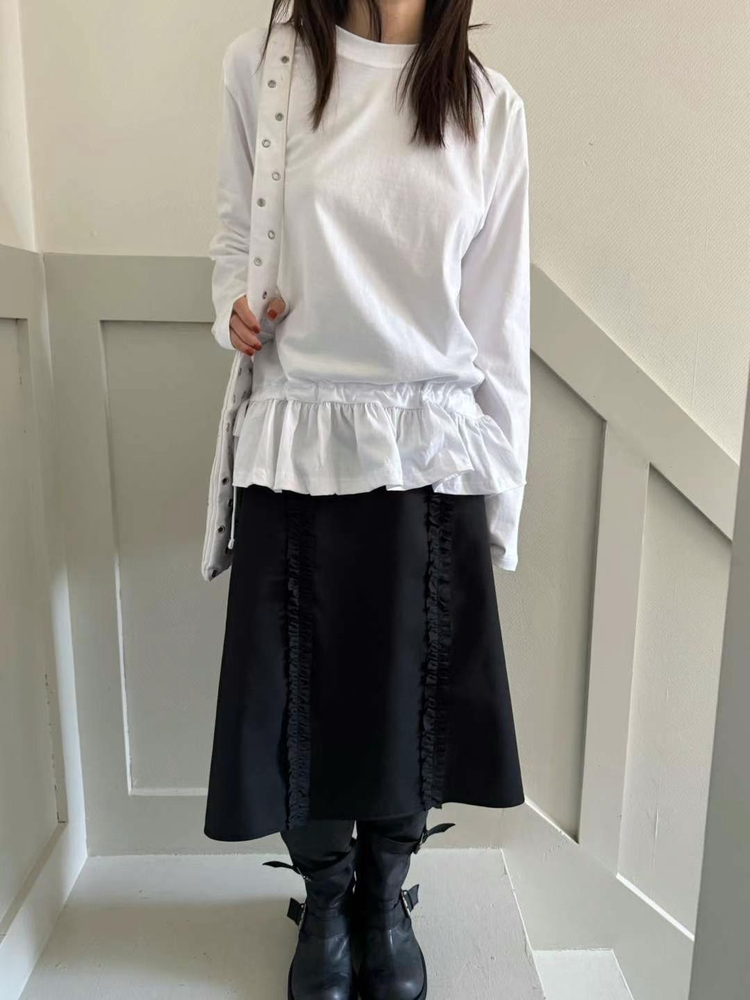 FAVOURED韓國直郵女裝新款25春夏職業休閑人氣長袖T恤荷葉邊FAVOURED長袖T恤