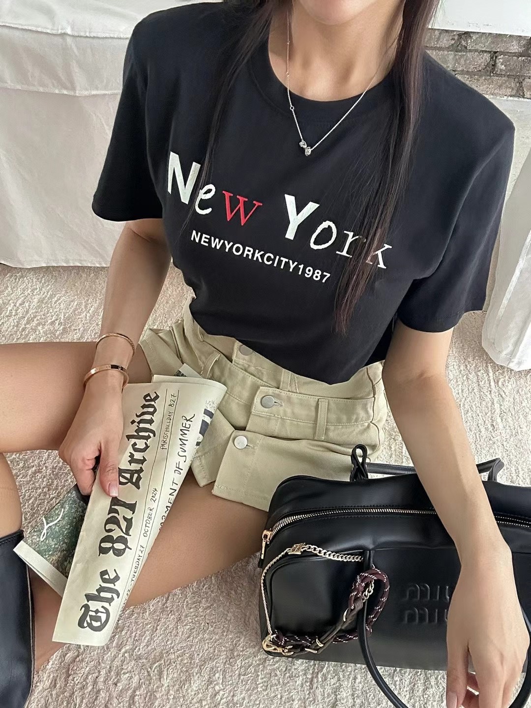 BLACK LINE韓國直郵東大門實拍女裝新款休閑熱賣25春夏T恤BLACK LINET恤圖色2