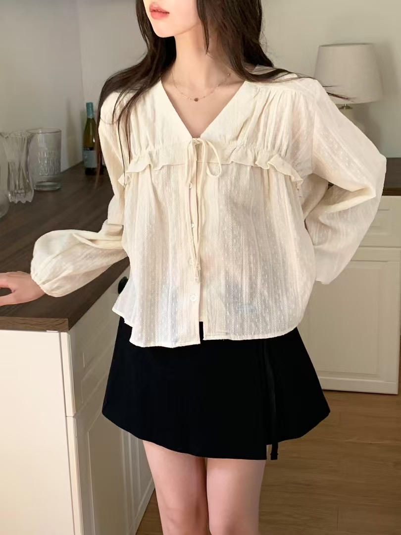 Le vral直郵韓國代購女裝新品休閑時尚職業襯衫蕾絲衫蕾絲Le vral襯衫/蕾絲衫