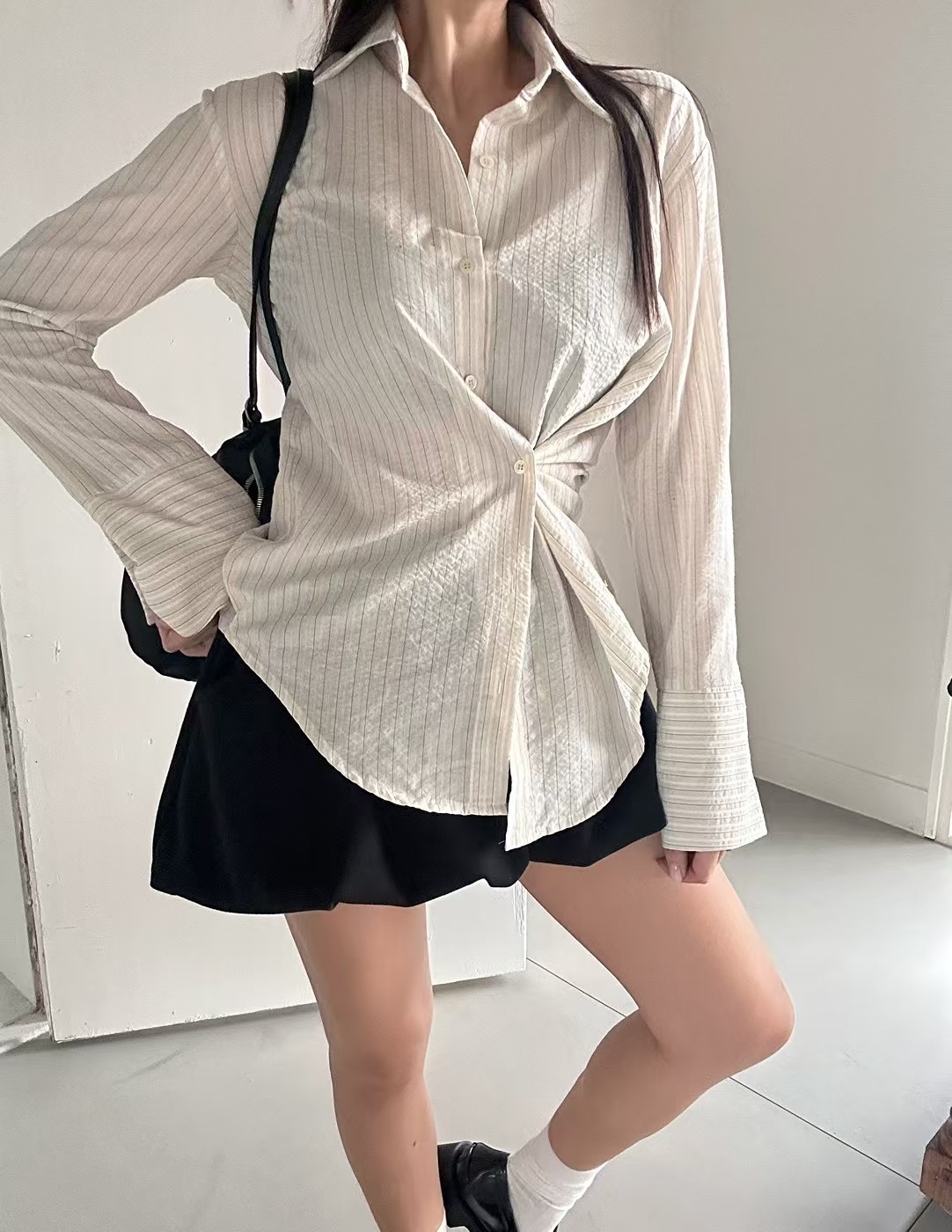 BLACK LINE韓國直郵東大門代購女裝新款人氣休閑襯衫蕾絲衫BLACK LINE襯衫/蕾絲衫