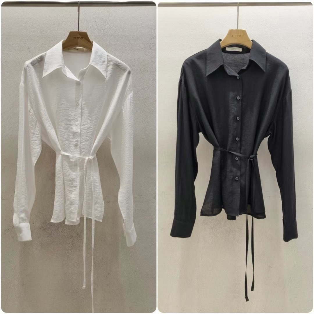 HERME韓國直郵女裝新品熱賣職業推薦時尚真品25春夏襯衫蕾絲衫HERME襯衫/蕾絲衫