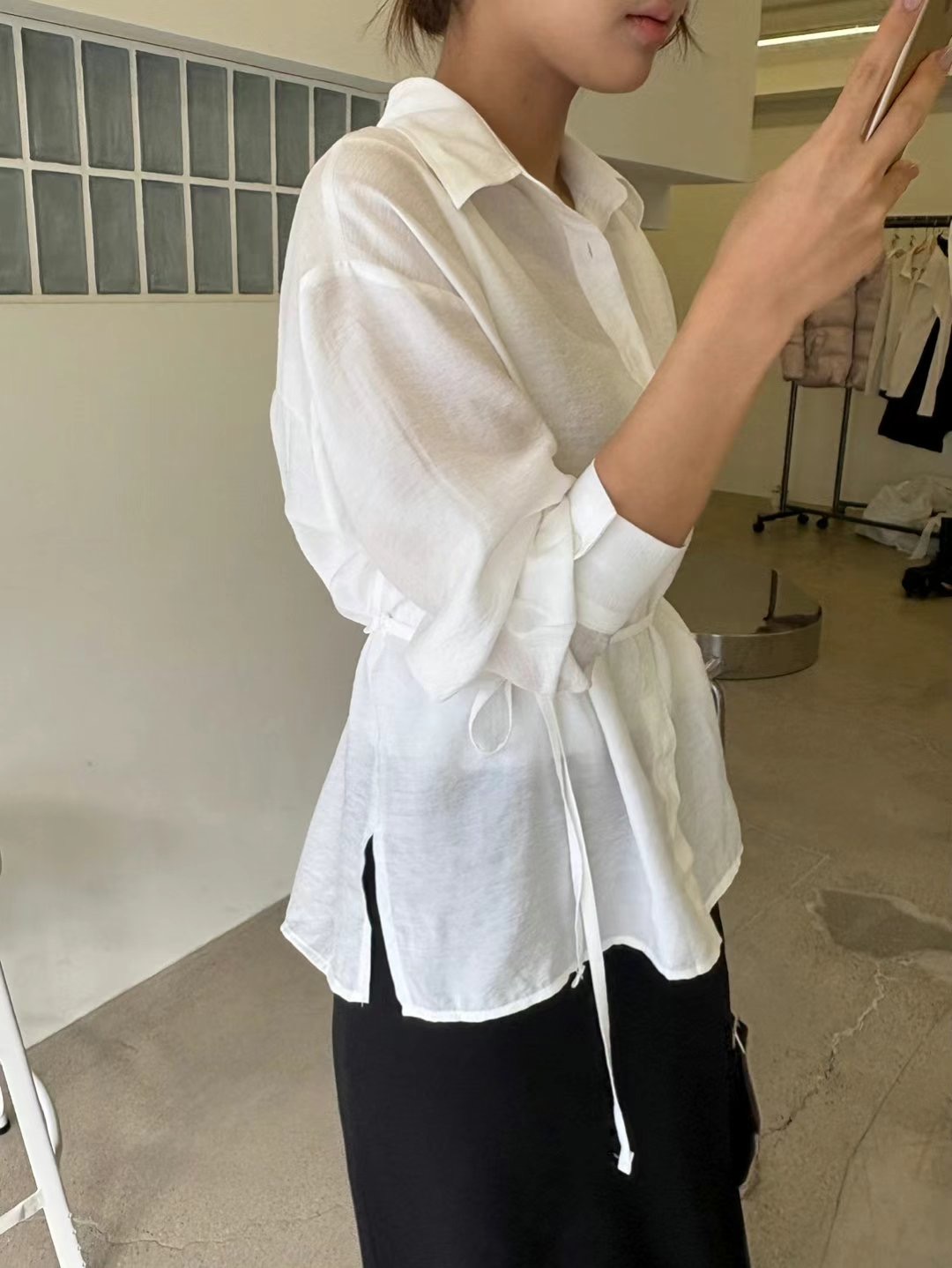HERME韓國直郵女裝新品熱賣職業推薦時尚真品25春夏襯衫蕾絲衫HERME襯衫/蕾絲衫