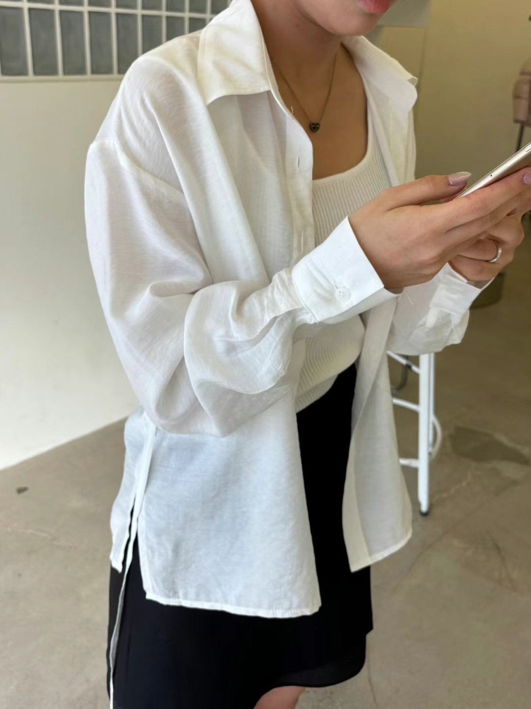 HERME韓國直郵女裝新品熱賣職業推薦時尚真品25春夏襯衫蕾絲衫HERME襯衫/蕾絲衫