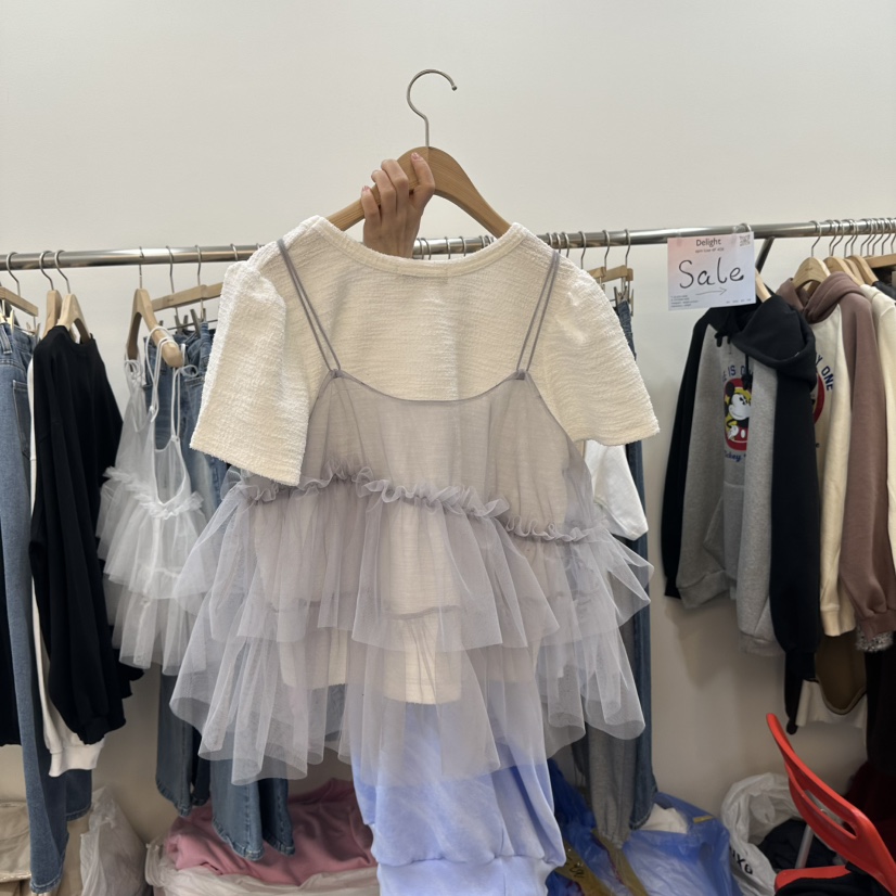 DELIGHT-L直郵韓國代購女裝新款25春夏人氣休閑吊帶背心褶皺DELIGHT吊帶/背心