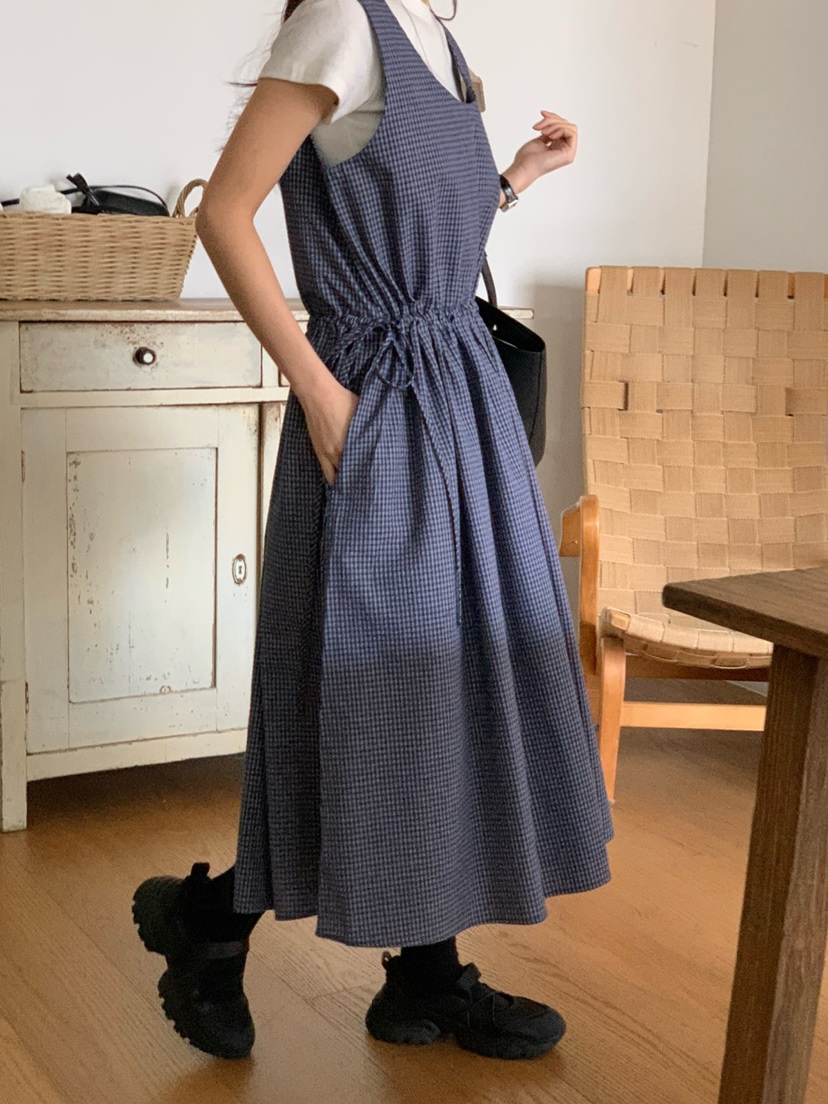 FRILL-T韓國直郵東大門代購女裝新品時尚職業連衣裙格紋長款FRILL-T連衣裙