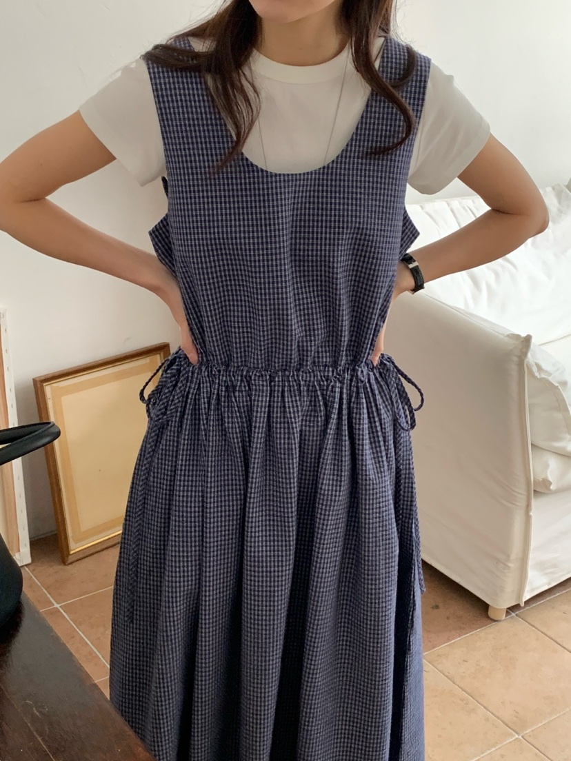 FRILL-T韓國直郵東大門代購女裝新品時尚職業連衣裙格紋長款FRILL-T連衣裙