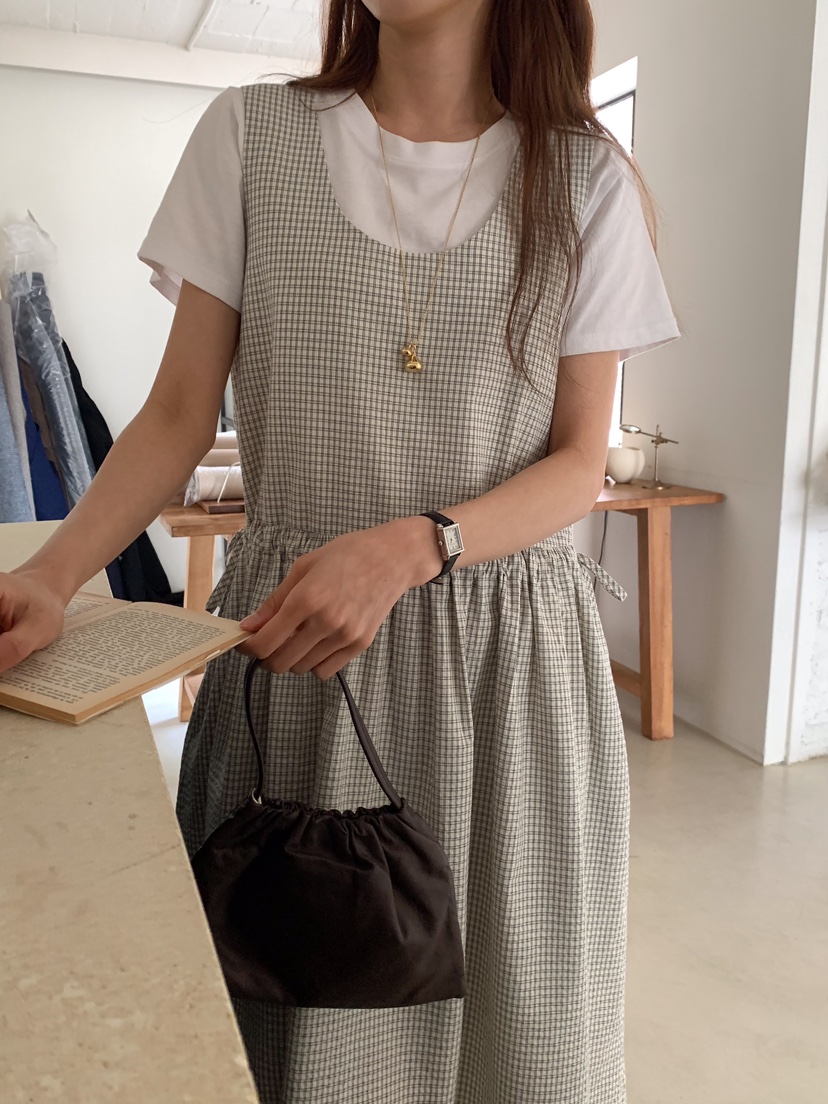 FRILL-T韓國直郵東大門代購女裝新品時尚職業連衣裙格紋長款FRILL-T連衣裙