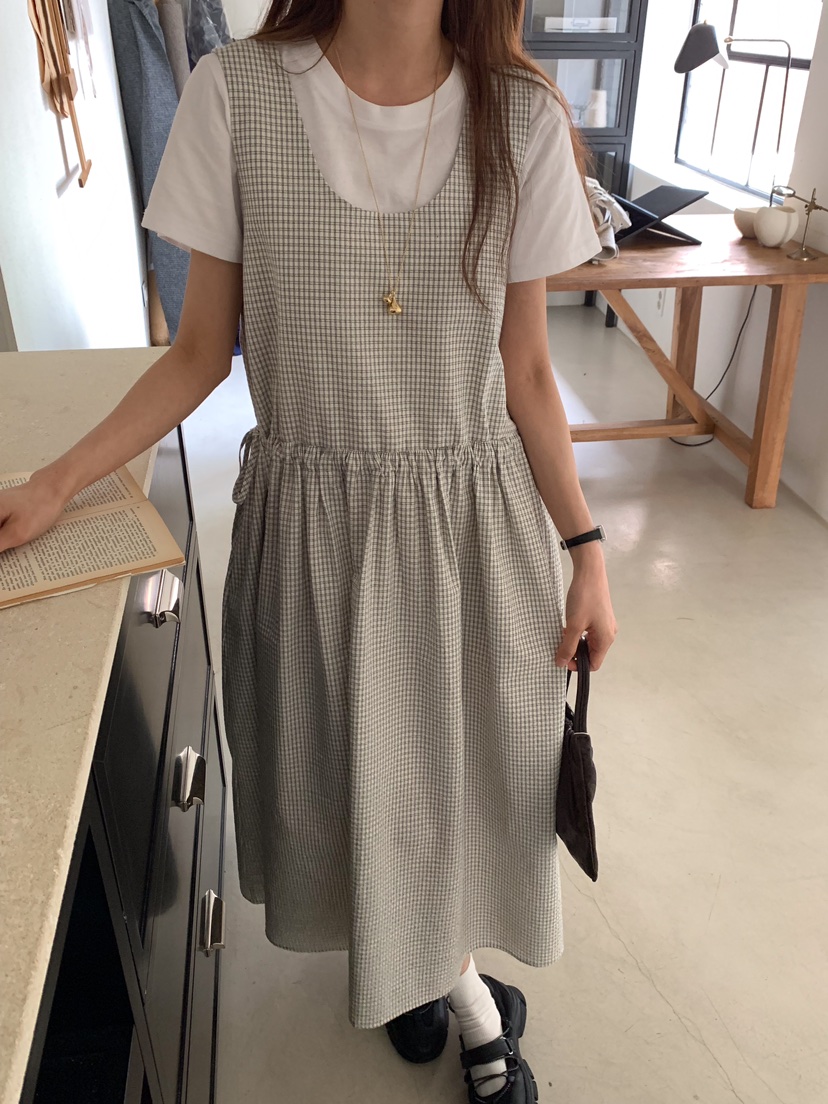 FRILL-T韓國直郵東大門代購女裝新品時尚職業連衣裙格紋長款FRILL-T連衣裙圖色2