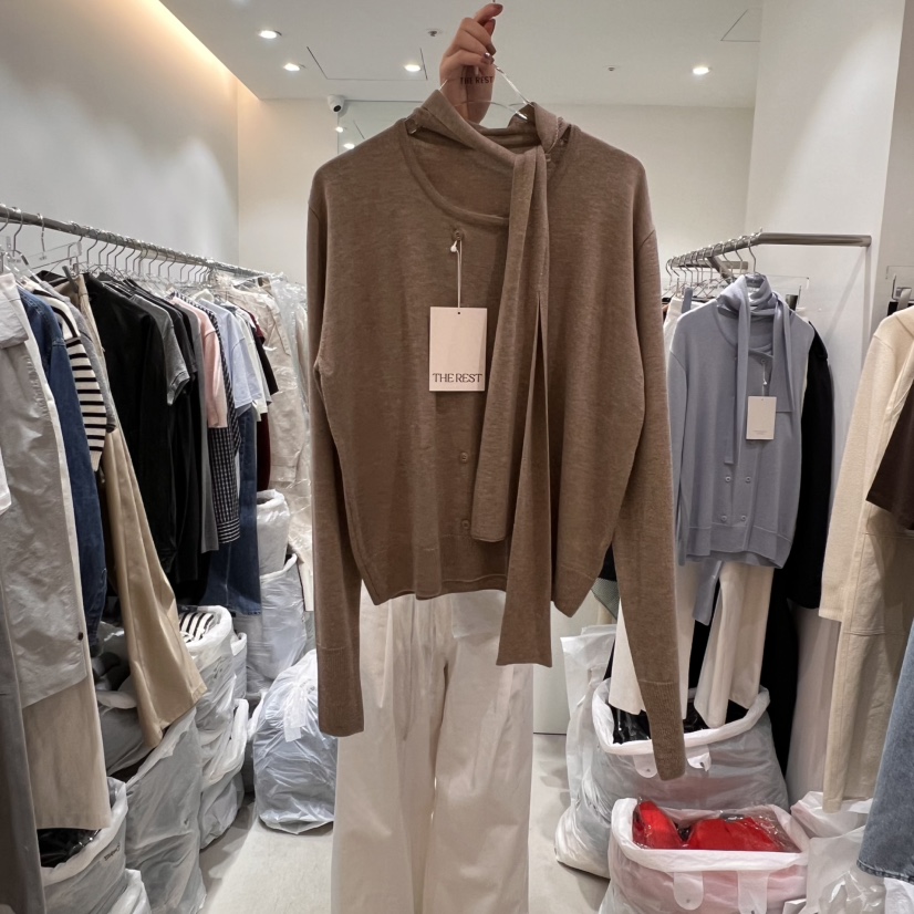 THE REST韓國直郵女士新品真品職業時尚推薦針織衫含圍巾雙層THE REST/UNNOEUD針織衫圖色3