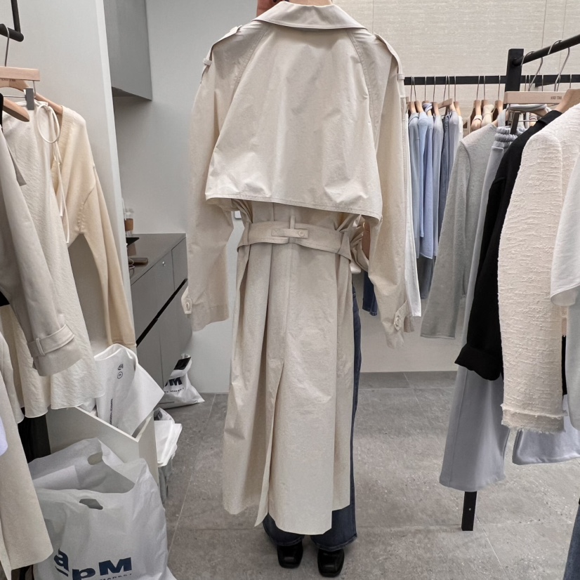 AND THE直郵韓國代購女裝新品職業25春夏熱賣長款風衣含腰帶AND THE長款風衣