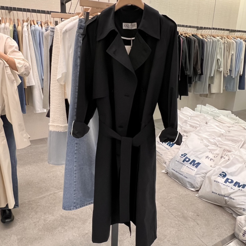 AND THE直郵韓國代購女裝新品職業25春夏熱賣長款風衣含腰帶AND THE長款風衣圖色2