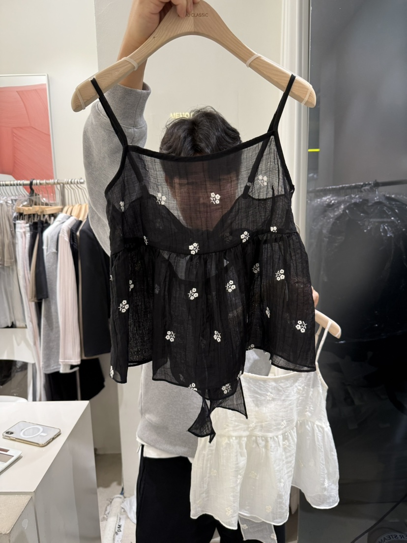 MEMO CLASSIC韓國直郵女裝新品25春夏時尚職業吊帶背心刺繡MEMO CLASSIC吊帶/背心圖色2