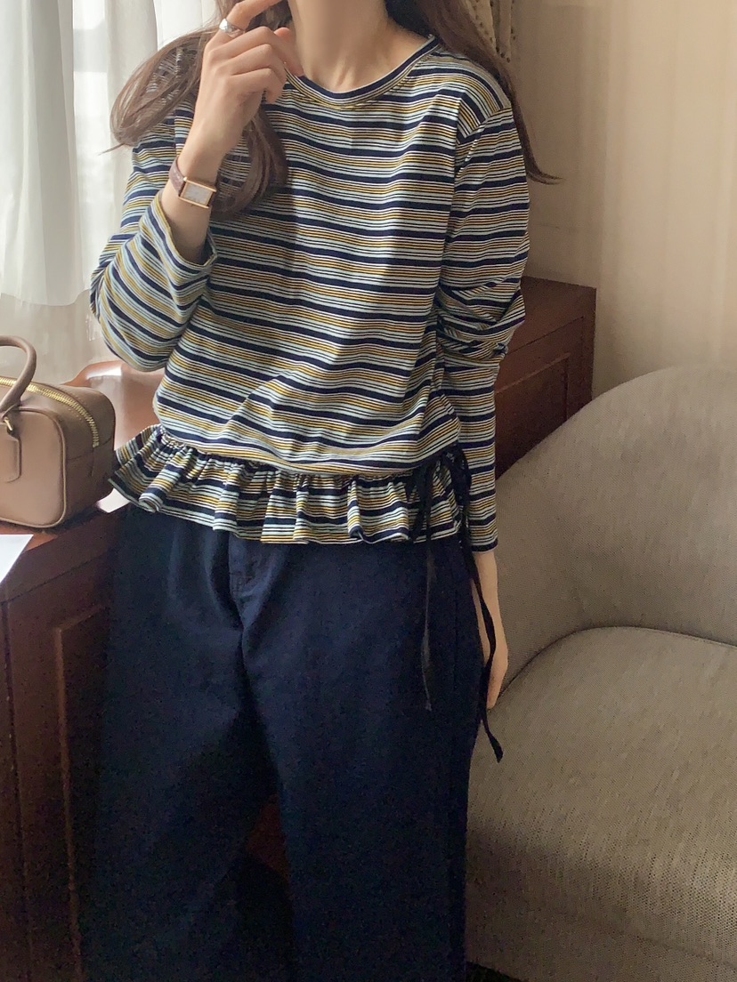 FORMSTUDIO韓國直郵女裝新品25春夏時尚熱賣休閑長袖T恤荷葉邊FORMSTUDIO長袖T恤